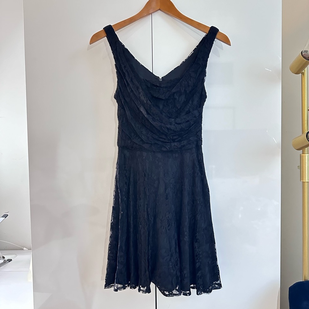 Express lace mini flare dress in black